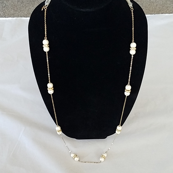 J. Crew Jewelry - J. Crew Gold Station Necklace Faux Pearl Crystal
